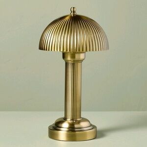 Hearth and Hand Rechargeable Fluted Library Table Lamp Brass Gold 11.5" Metal